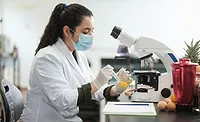 analyzing sample in laboratory