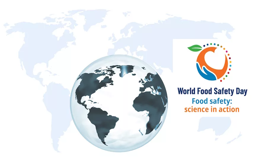 Stylized image of planet Earth with the FAO/WHO World Food Safety Day logo