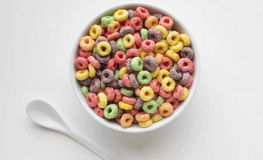 Bowl of colorful breakfast cereal