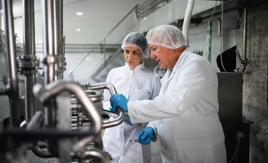 two people training in food factory
