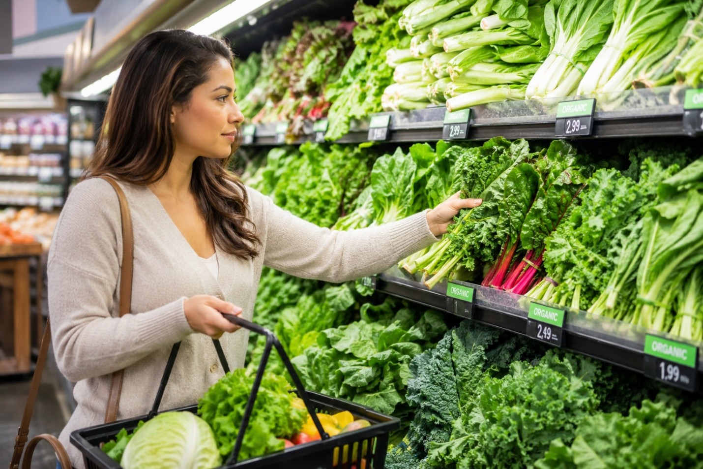 woman buying lettuce