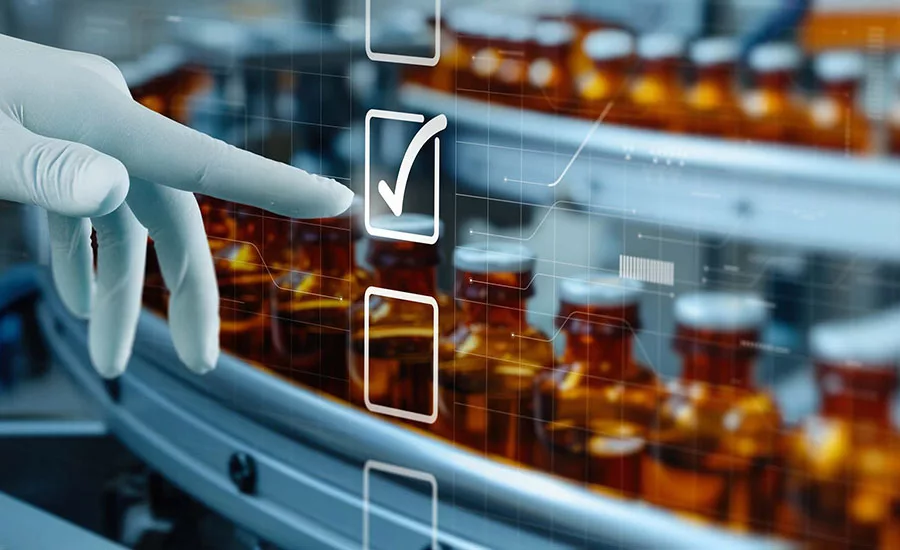 hand in a sterile glove interacting with a digital interface