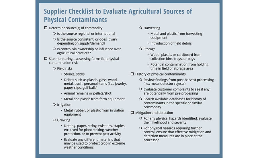 Supplier Checklist to Evaluate Agricultural Sources of Physical Contaminants