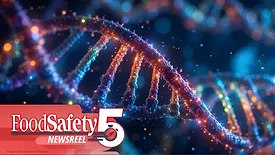 The image is a screenshot of a "Food Safety 5" newsreel or presentation