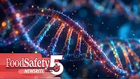 The image is a screenshot of a "Food Safety 5" newsreel or presentation The image is a screenshot of a "Food Safety 5" newsreel or presentation