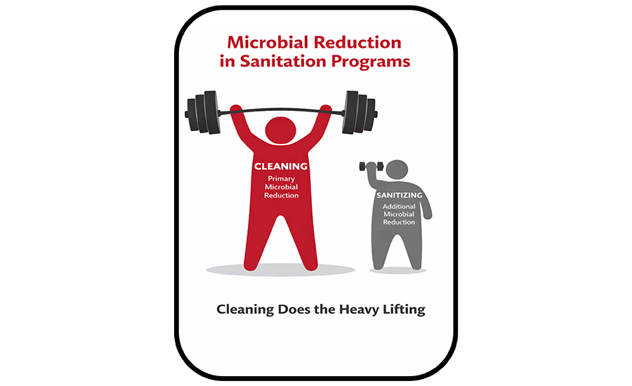 infographic emphasizes that cleaning is the most critical step for microbial reduction in sanitation programs
