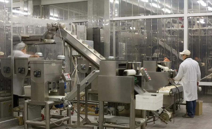 an automated industrial production line used in a modern food factory