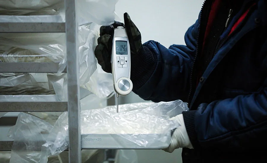 Measuring the temperature of frozen food with an electronic thermometer