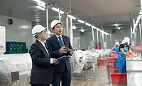 Managers discuss operations in canned fish production facility Managers discuss operations in canned fish production facility