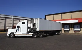 Semi-truck making a delivery at a frozen goods warehouse