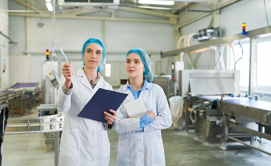 Auditor talking with food facility employee