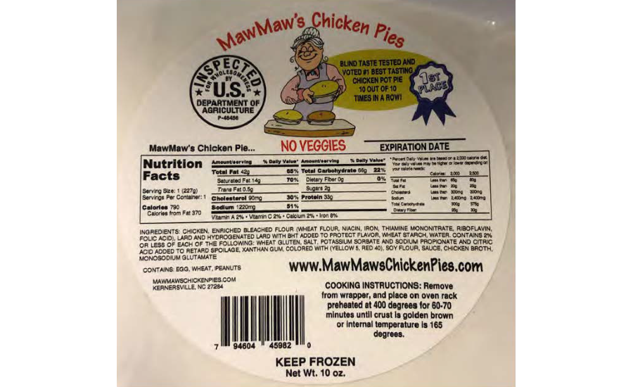 MawMaws Chicken Pies Recalls Chicken and Meat Products Due to Misbranding and Undeclared Allergens