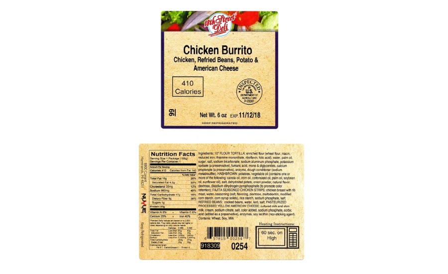 NuVue Foods chicken burrito recall