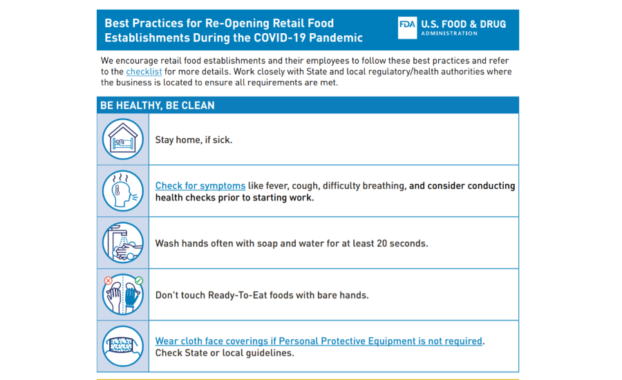FDA issues reopening best practices checklist and infographic for retail food establishments that closed or partially closed due to COVID-19 pandemic