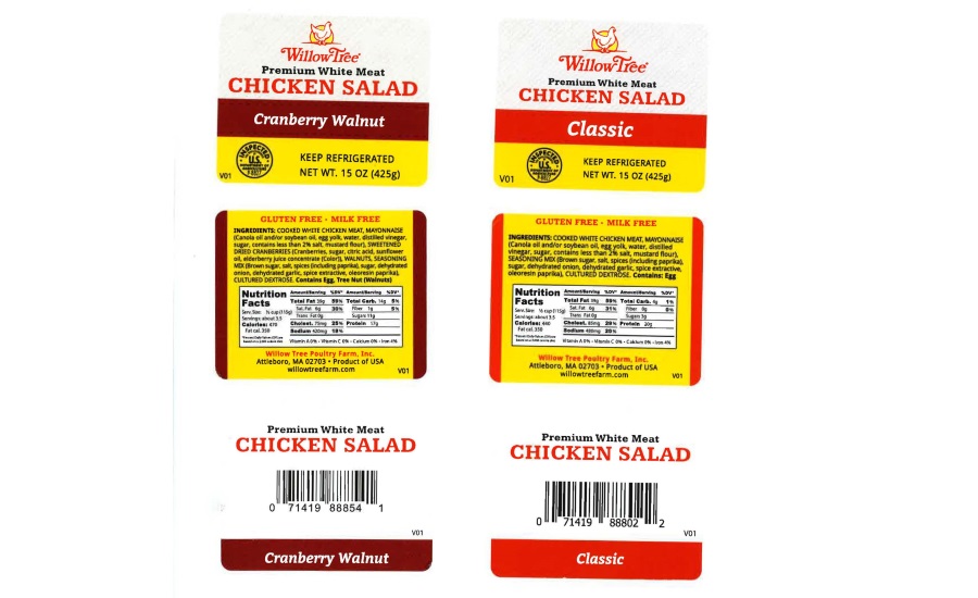 Willow Tree Poultry Farm, Inc. recalls ready-to-eat chicken salad products due to misbranding and an undeclared allergen