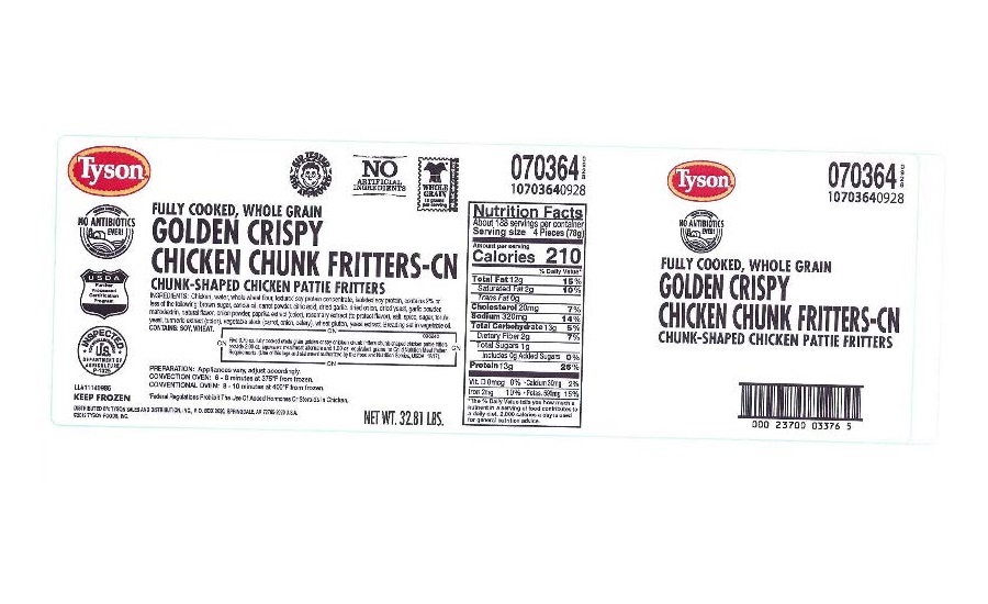 Tyson Foods, Inc. Recalls Ready-To-Eat Chicken Fritter Products due to Possible Foreign Matter Contamination