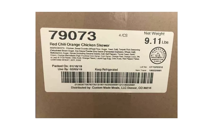 Custom Made Meals, LLC Recalls Chicken Skewer Products Due to Misbranding and Undeclared Allergens