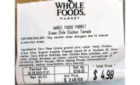 Allergy Alert Issued for Undeclared Milk in Green Chile Chicken Tamales Sold at Whole Foods Market Stores in Multiple States