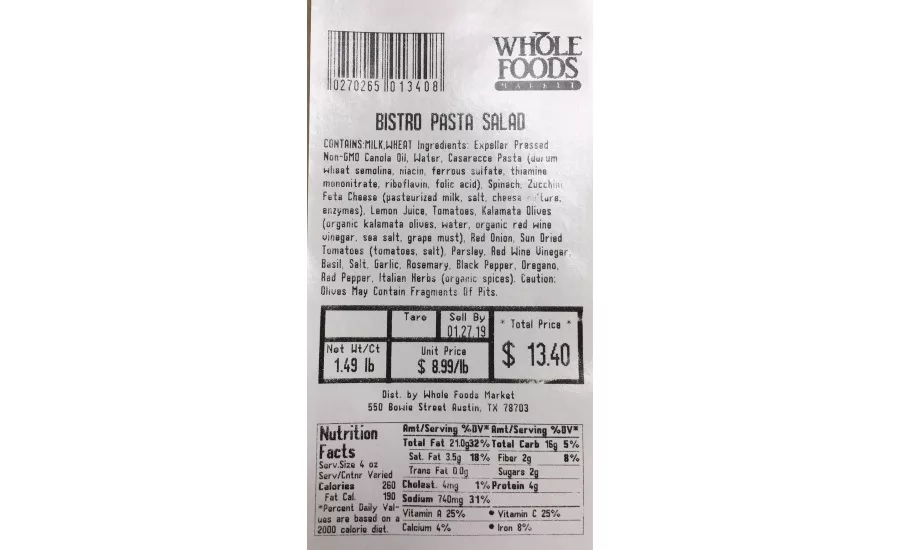 Satur Farms Recall of Baby Spinach Affects Prepared Food Items from Whole Foods Market Stores in Eight States