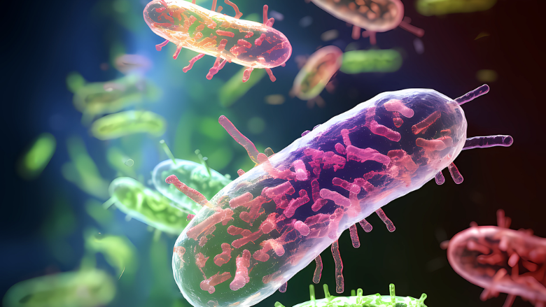 colorful 3d rendering of e coli