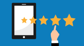illustration of a hand choosing four out of five star rating on a tablet