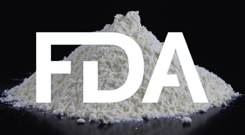 pile of white powder against a black background with FDA logo overlay