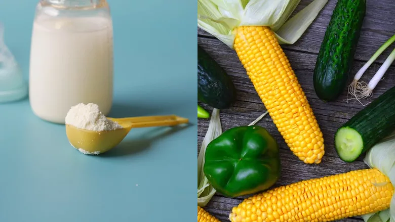 powdered infant formula and assorted produce