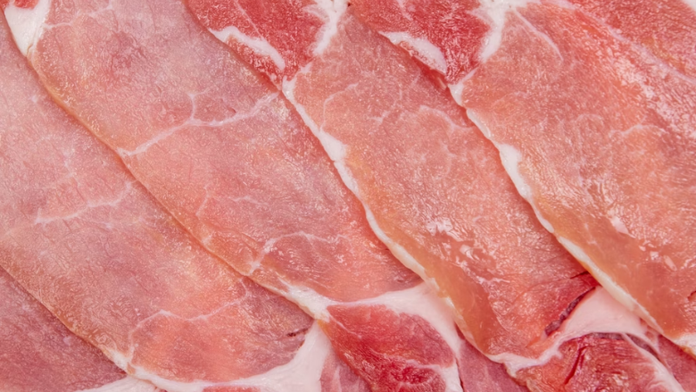raw bacon up close
