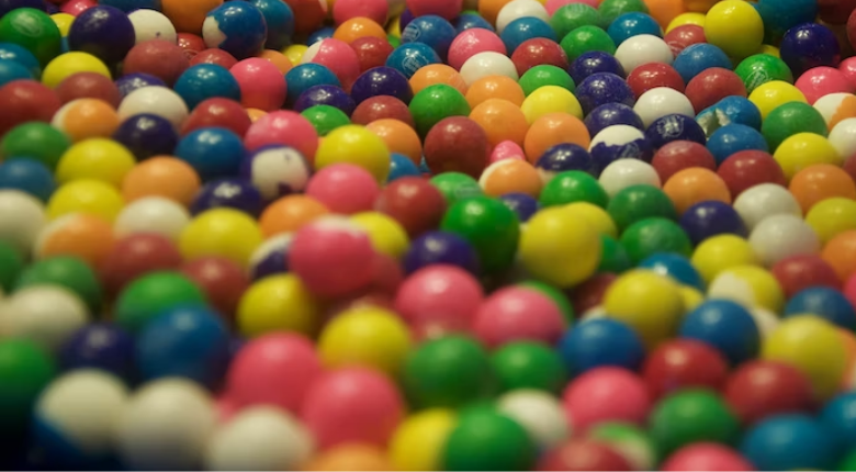 round pieces of colorful bubble gum