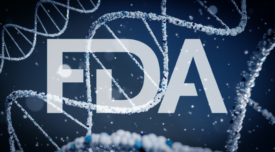 DNA helixes with FDA logo overlay
