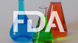 beakers with colorful liquid FDA logo overlay