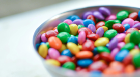 colorful coated candy in a bowl