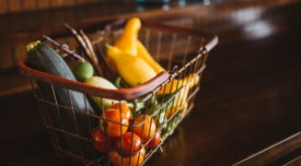 grocery basket with assorted produce