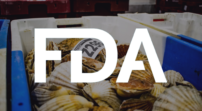 scallops in a crate with FDA logo overlay