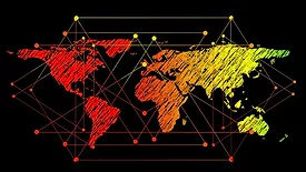 sketch of world map with connected points