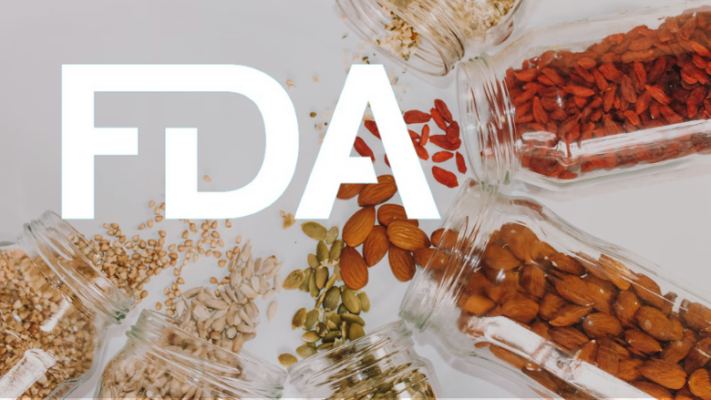 various grains nuts and spices spilling out of glass jars with FDA logo overlay