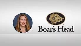 Natalie Dyenson headshot and Boar's Head logo