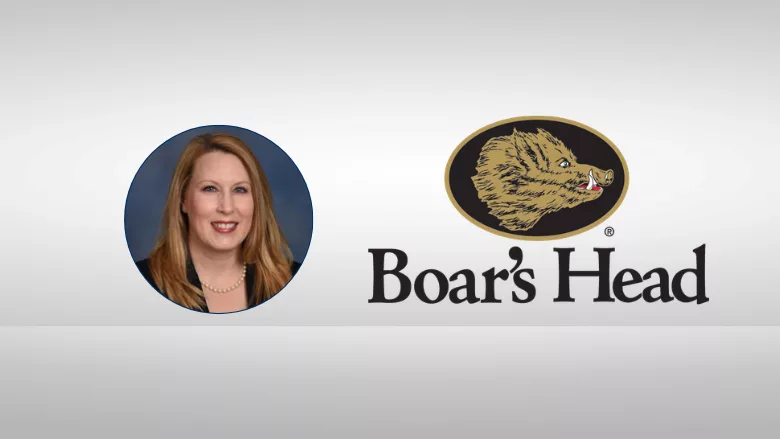 Natalie Dyenson headshot and Boar's Head logo