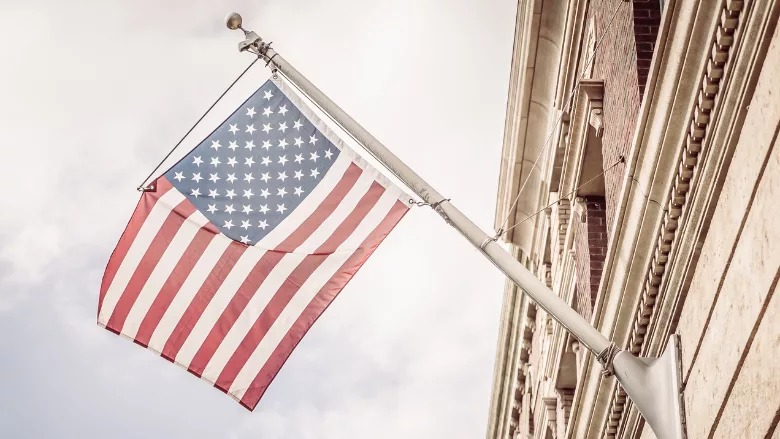 US flag on building