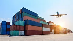 airplane and shipping containers