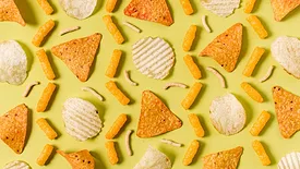 assorted chips on a yellow background