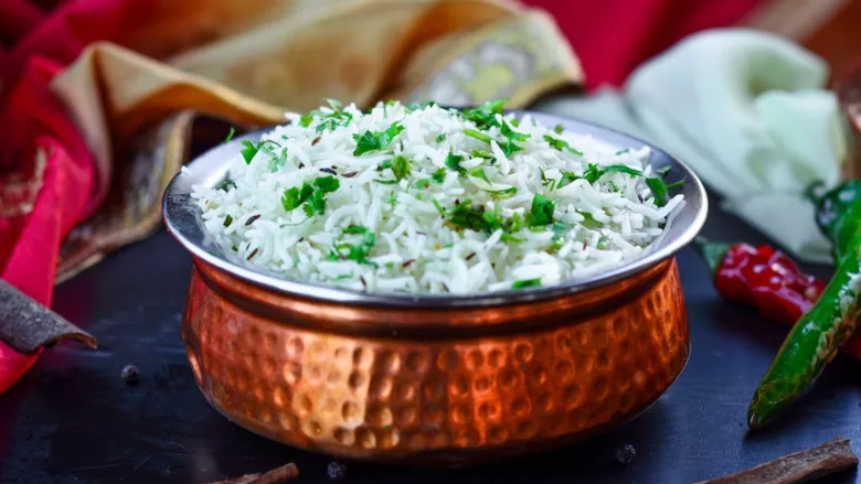 cooked basmati rice with herbs
