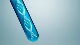 digital illustration of a dna strand within a test tube