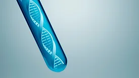 digital illustration of a dna strand within a test tube