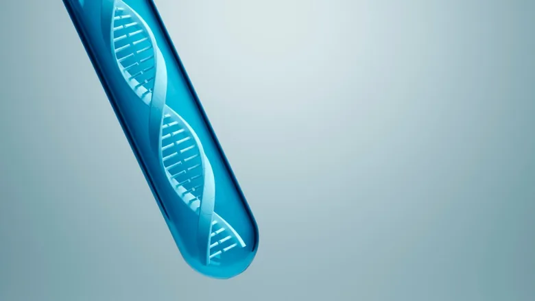 digital illustration of a dna strand within a test tube