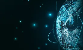 earth with rings depicting atom or connectedness