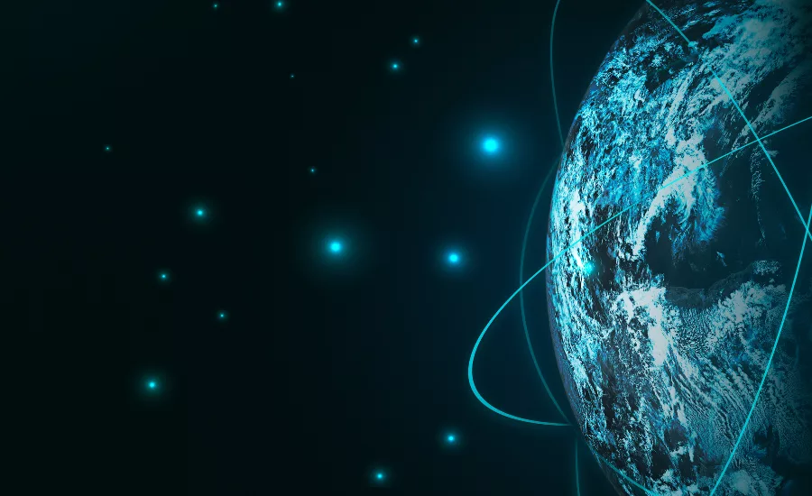 earth with rings depicting atom or connectedness