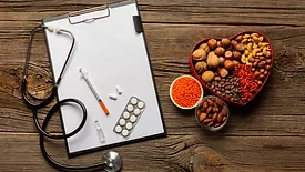 healthy foods drugs stethoscope clipboard