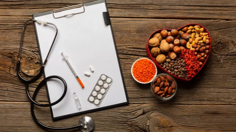 healthy foods drugs stethoscope clipboard