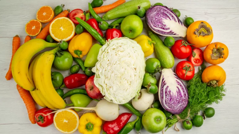 many different fruit and veg